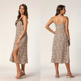Sexy Halter Lace V-neck Sling Leopard Print Sling Dress Homewear Sai Feel